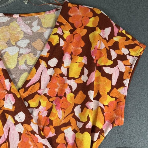 Nine West Dress Womens Large Floral V-Neck Short Sleeve Belted Wrap NWT - Picture 5 of 13